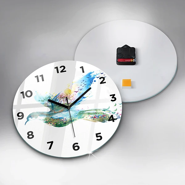 Wanduhr rund mit motiv Vogel und Frühling Abstraktion