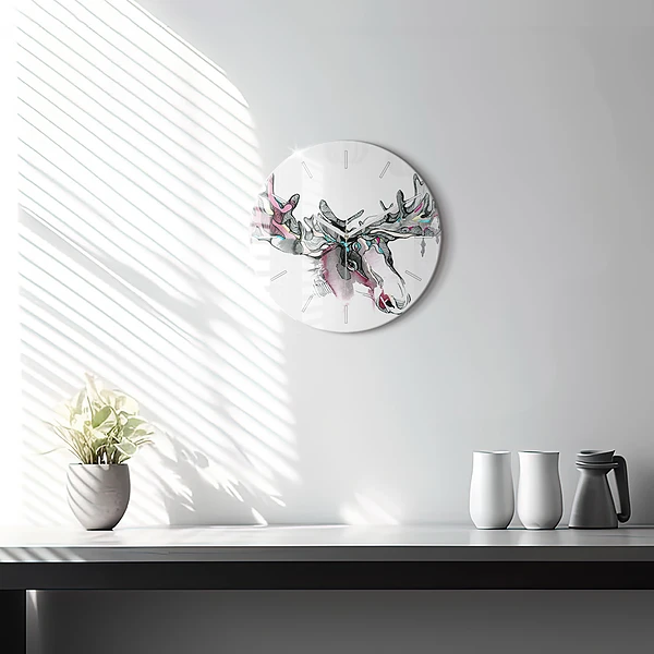 Wanduhr rund mit motiv Elch abstrakt