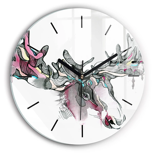 Wanduhr rund mit motiv Elch abstrakt
