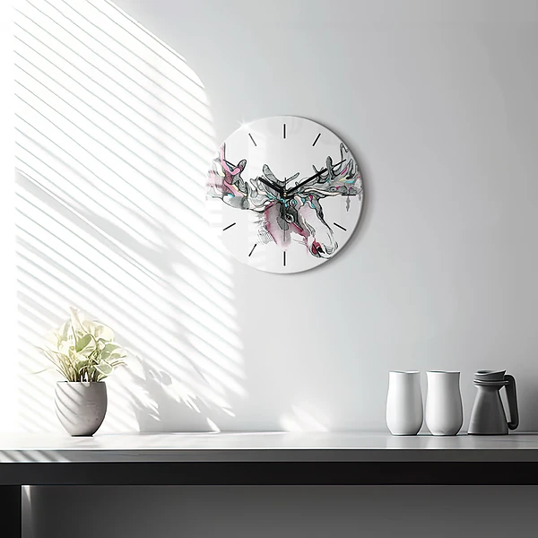 Wanduhr rund mit motiv Elch abstrakt