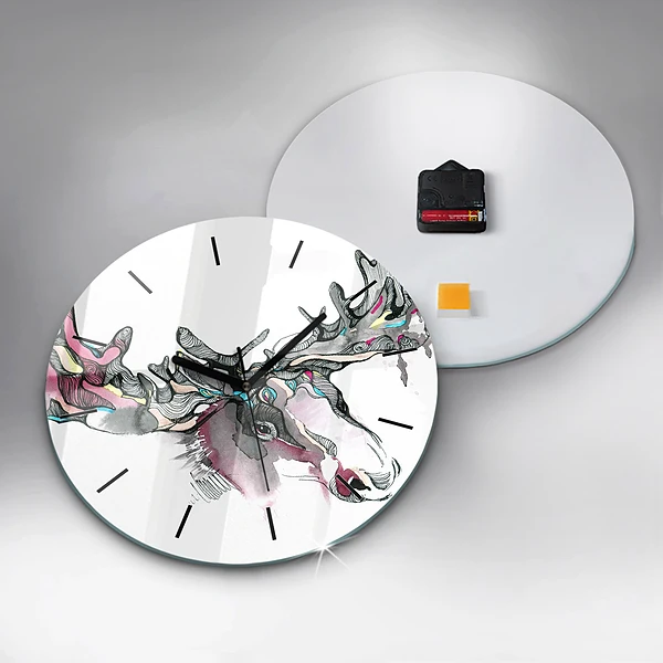 Wanduhr rund mit motiv Elch abstrakt