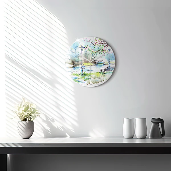 Wanduhr glas rund Malerischer Frühling