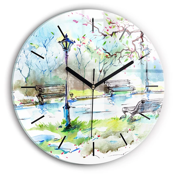 Wanduhr glas rund Malerischer Frühling