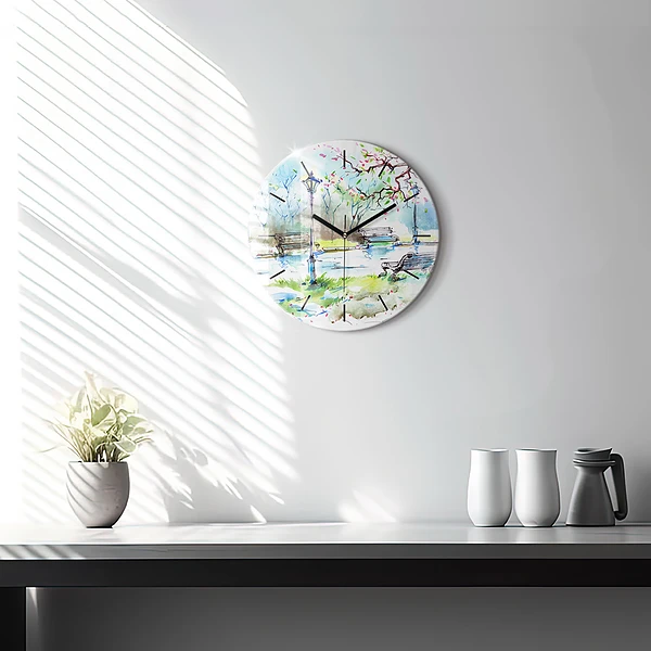 Wanduhr glas rund Malerischer Frühling