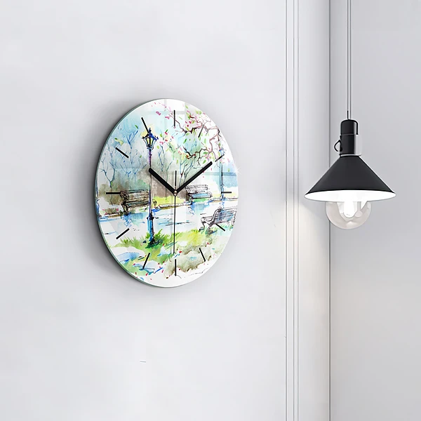 Wanduhr glas rund Malerischer Frühling