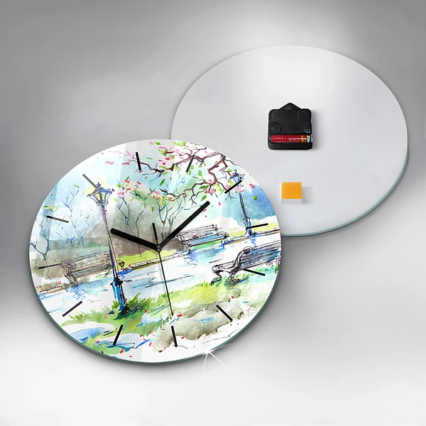 Wanduhr glas rund Malerischer Frühling