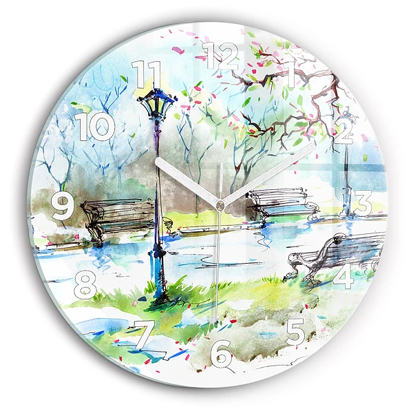 Wanduhr glas rund Malerischer Frühling