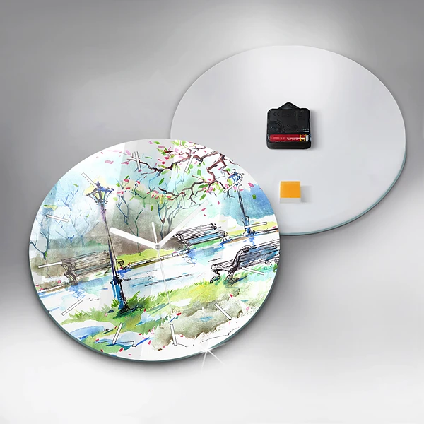 Wanduhr glas rund Malerischer Frühling