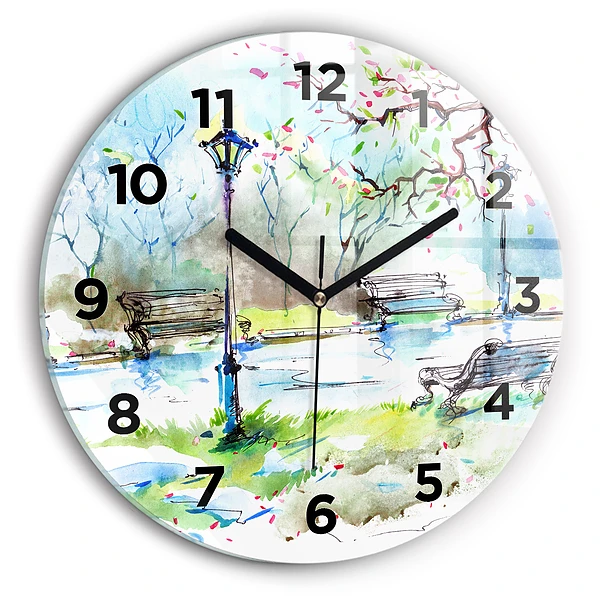 Wanduhr glas rund Malerischer Frühling