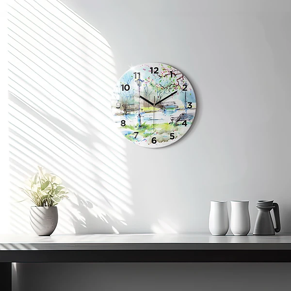Wanduhr glas rund Malerischer Frühling