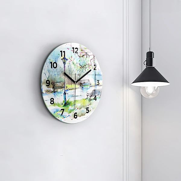 Wanduhr glas rund Malerischer Frühling