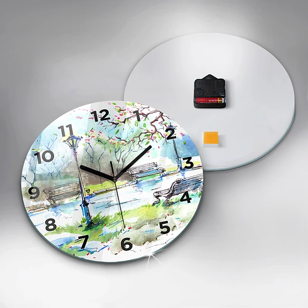 Wanduhr glas rund Malerischer Frühling