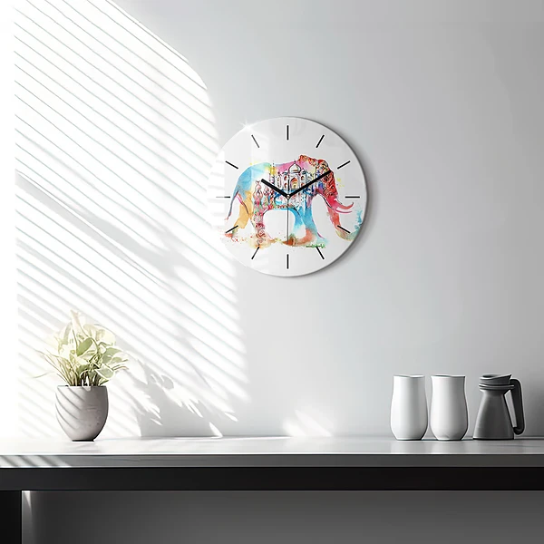 Wanduhr glas rund Kultur von Indien