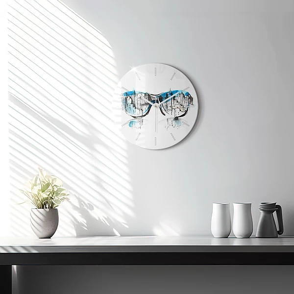 Wanduhr rund Die Stadt im Glas