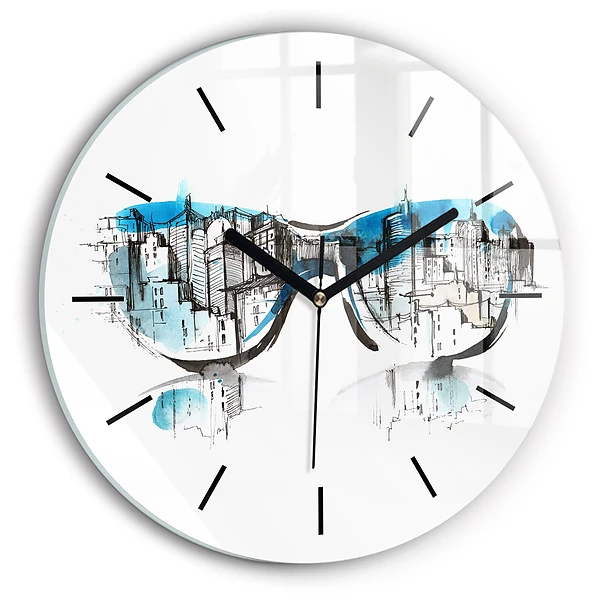 Wanduhr rund Die Stadt im Glas