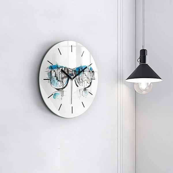 Wanduhr rund Die Stadt im Glas