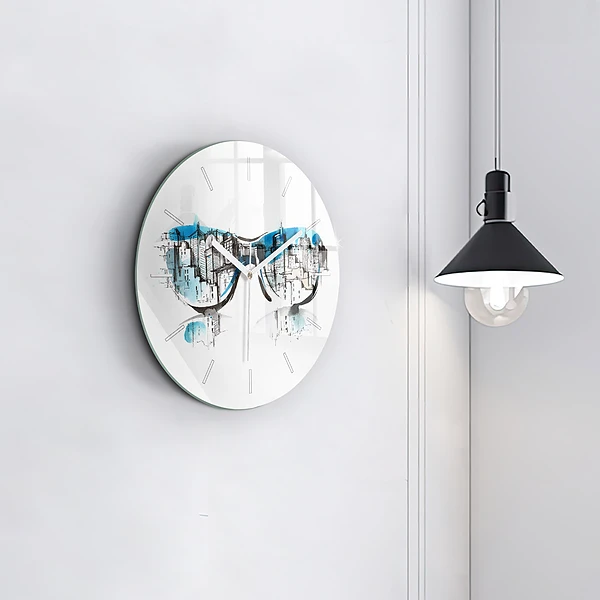 Wanduhr rund Die Stadt im Glas