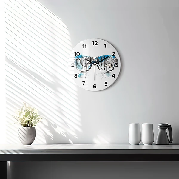 Wanduhr rund Die Stadt im Glas