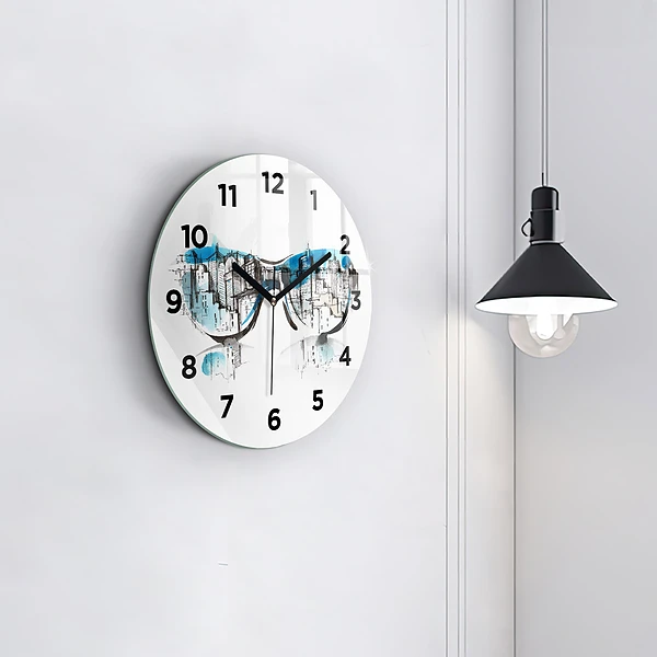 Wanduhr rund Die Stadt im Glas