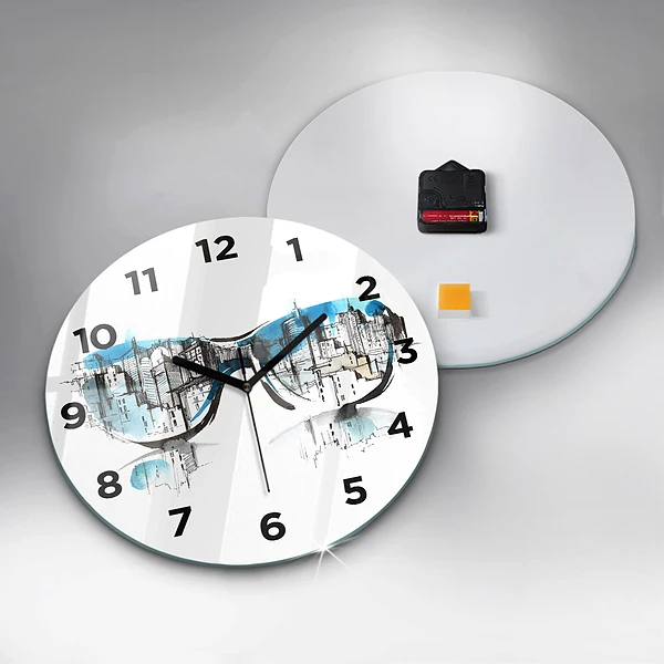 Wanduhr rund Die Stadt im Glas