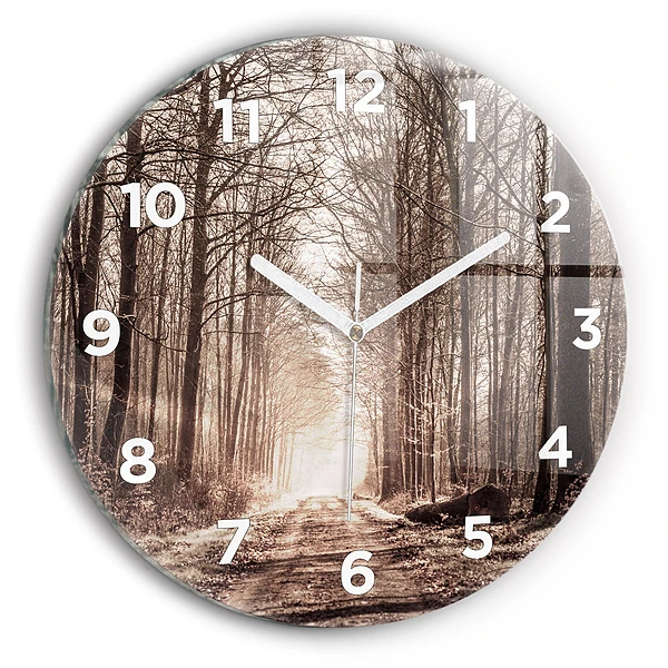Wanduhr rund Waldweg in Sepia