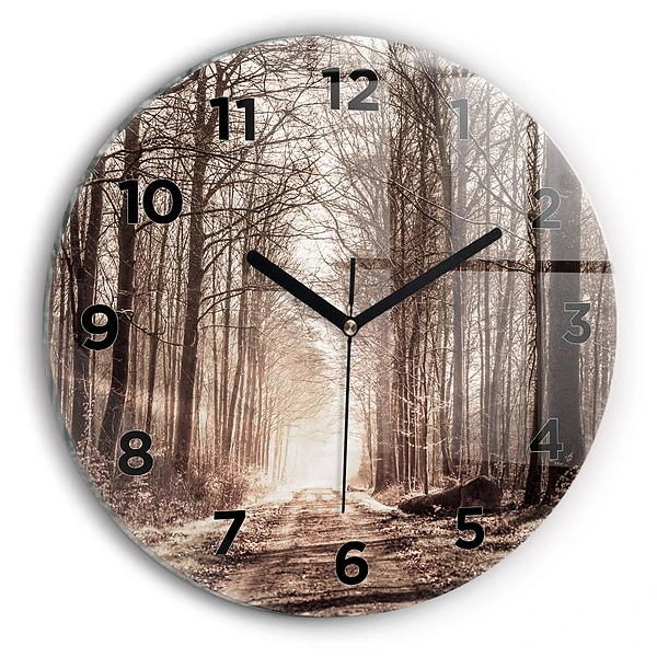 Wanduhr rund Waldweg in Sepia