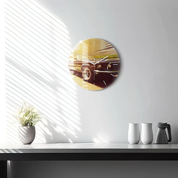 Wanduhr glas rund Klassisches altes Auto