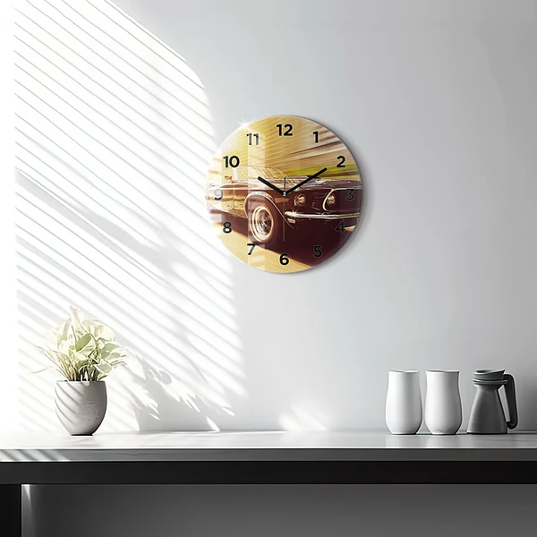 Wanduhr glas rund Klassisches altes Auto