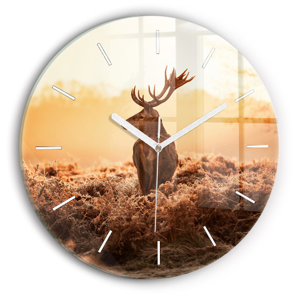 Wanduhr glas rund Hirsche bei Sonnenaufgang