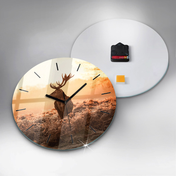Wanduhr glas rund Hirsche bei Sonnenaufgang