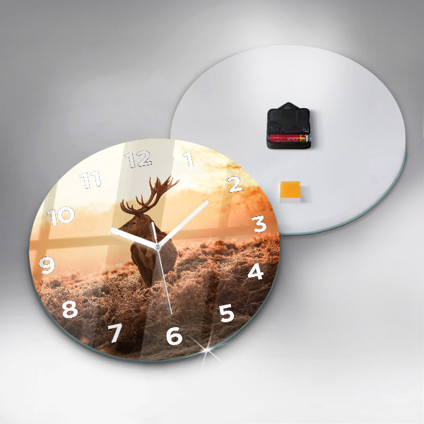 Wanduhr glas rund Hirsche bei Sonnenaufgang