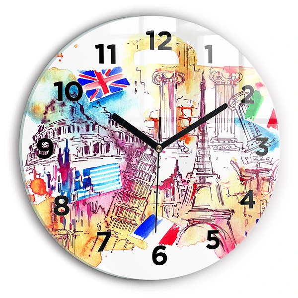 Wanduhr glas rund Attraktive Länder der Welt