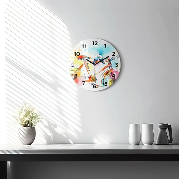 Wanduhr rund mit motiv Bemaltes Fahrrad