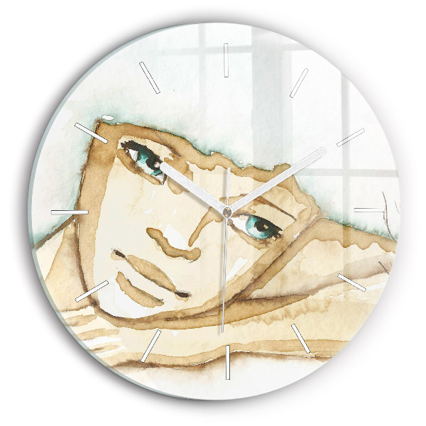 Wanduhr rund Porträt einer Frau