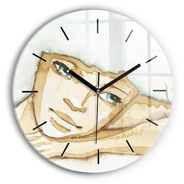 Wanduhr rund Porträt einer Frau