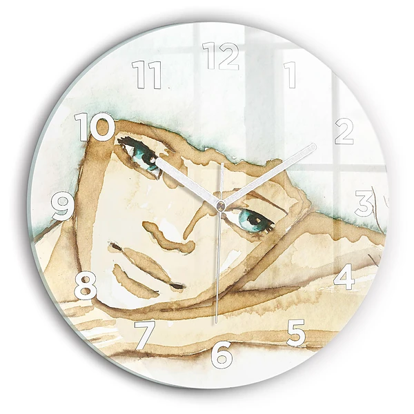 Wanduhr rund Porträt einer Frau