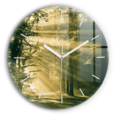 Wanduhr glas rund Sonnenstrahlen Wald