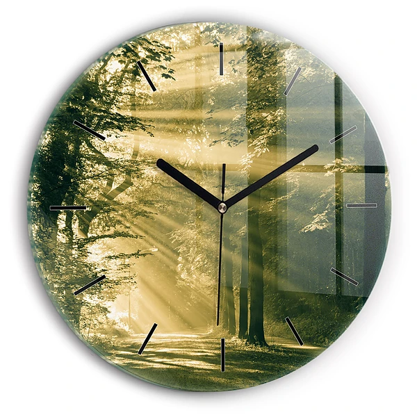Wanduhr glas rund Sonnenstrahlen Wald