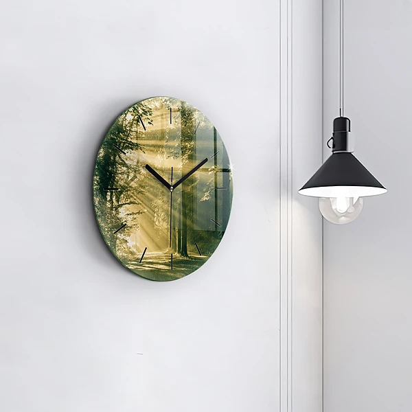 Wanduhr glas rund Sonnenstrahlen Wald