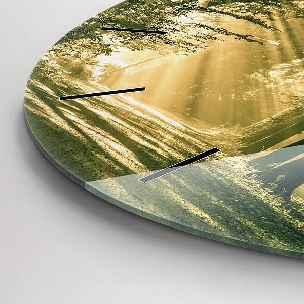 Wanduhr glas rund Sonnenstrahlen Wald