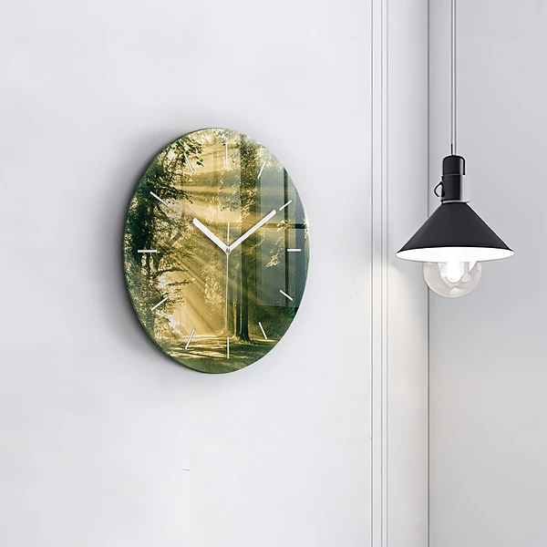 Wanduhr glas rund Sonnenstrahlen Wald