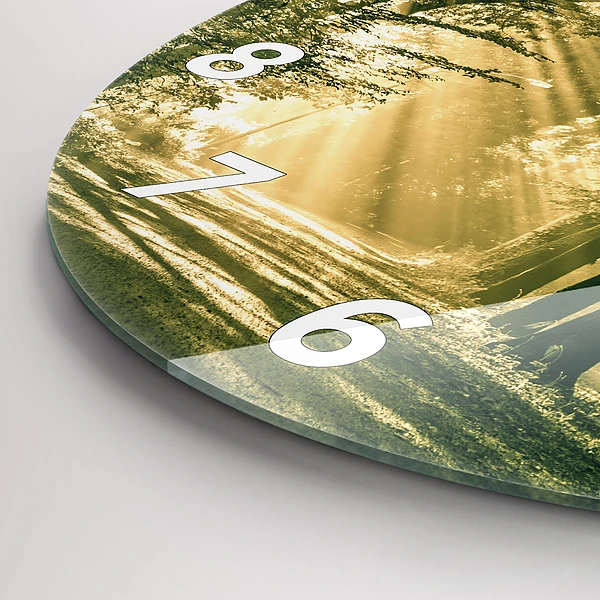 Wanduhr glas rund Sonnenstrahlen Wald