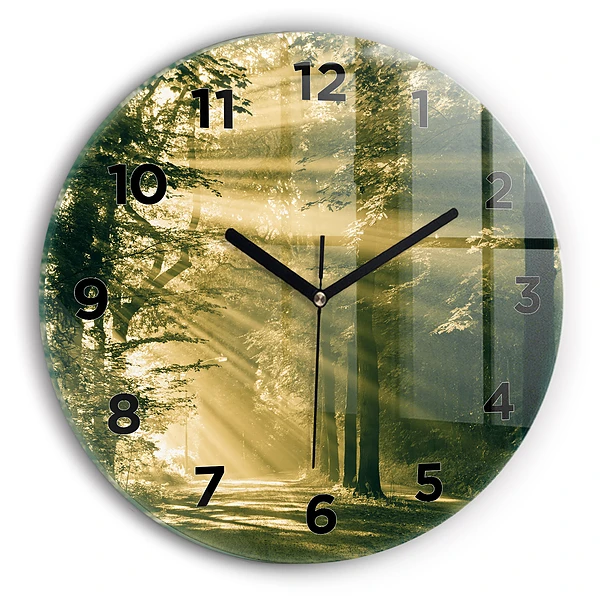 Wanduhr glas rund Sonnenstrahlen Wald