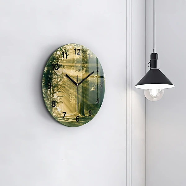 Wanduhr glas rund Sonnenstrahlen Wald