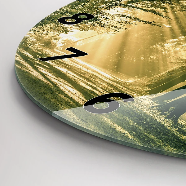 Wanduhr glas rund Sonnenstrahlen Wald