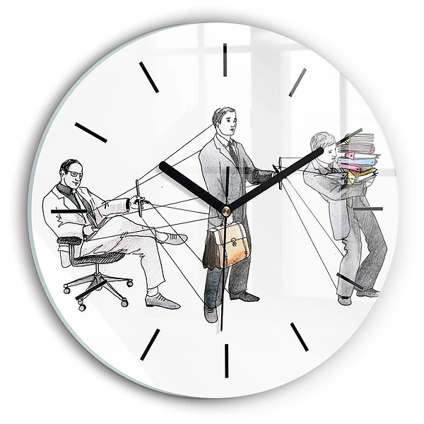 Wanduhr glas rund Marionettenmenschen