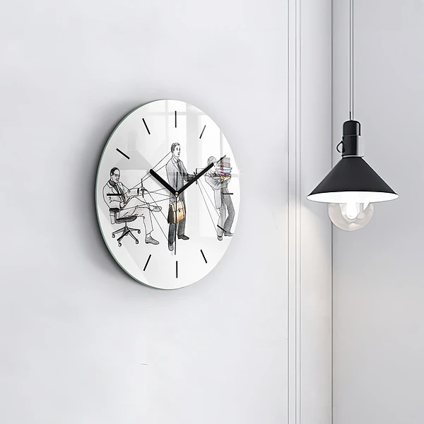 Wanduhr glas rund Marionettenmenschen
