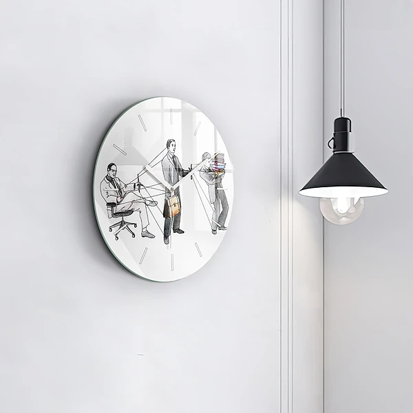 Wanduhr glas rund Marionettenmenschen
