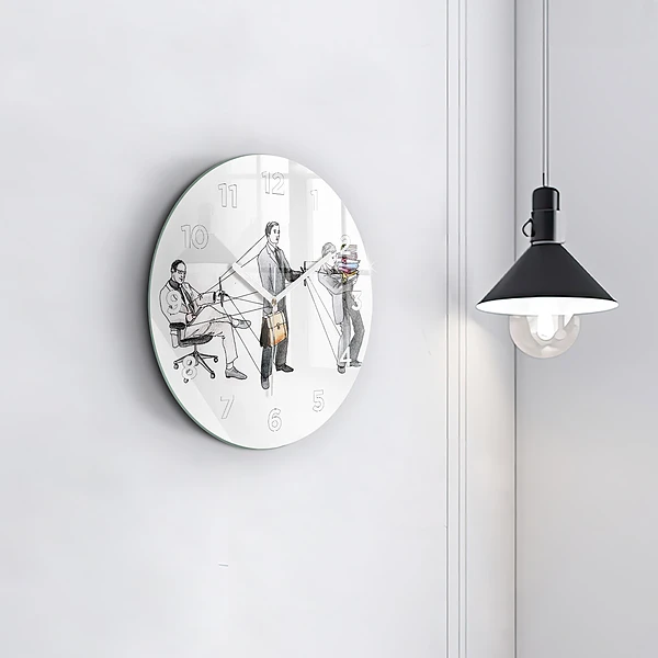 Wanduhr glas rund Marionettenmenschen