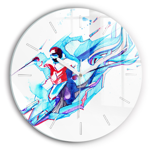 Wanduhr rund mit motiv Skifahrer